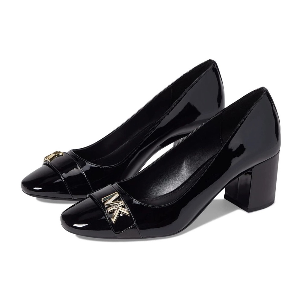 Michael Kors Glossy Black Heels with Gold Accent
